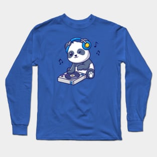 Cute Panda Playing DJ Music Cartoon Long Sleeve T-Shirt